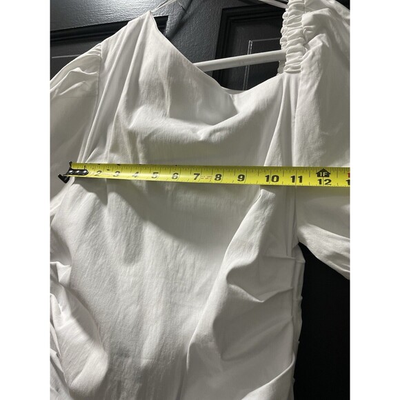 Maeve Anthropologie White Asymmetrical Neck Ruched Bodycon Dress Size Medium NWT - Picture 4 of 7